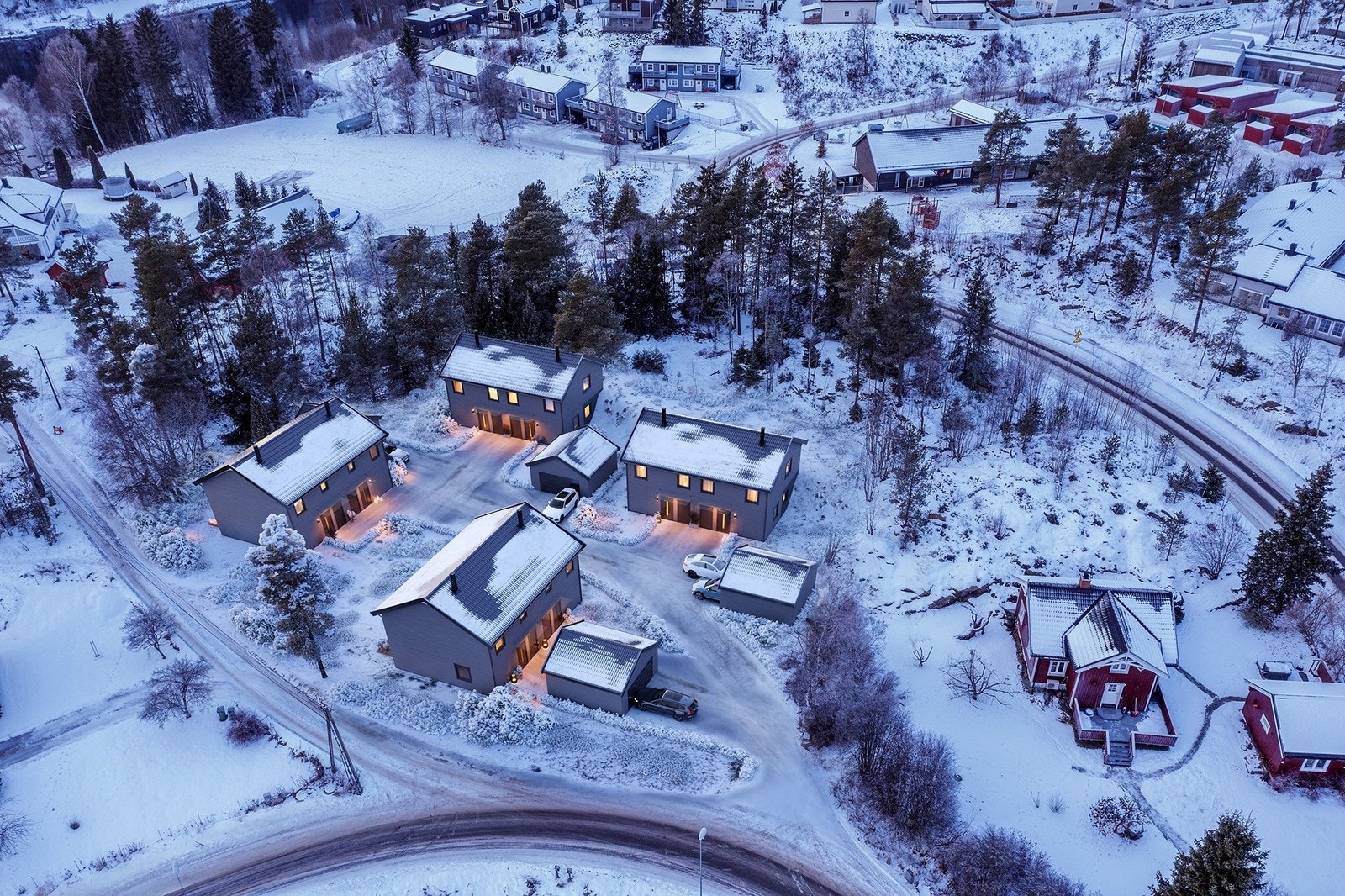 Illustrasjon av 4 tomannsboliger i Gruevegen. Galleribilde