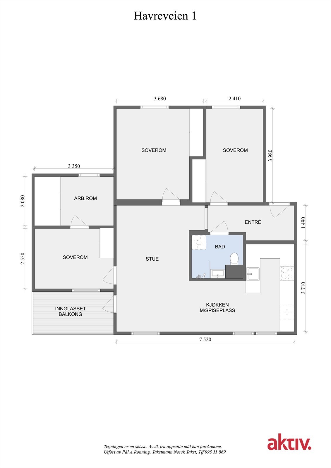 Dagens planløsning. Leiligheten disponerer en kjellerbod og en loftsbod. Galleribilde