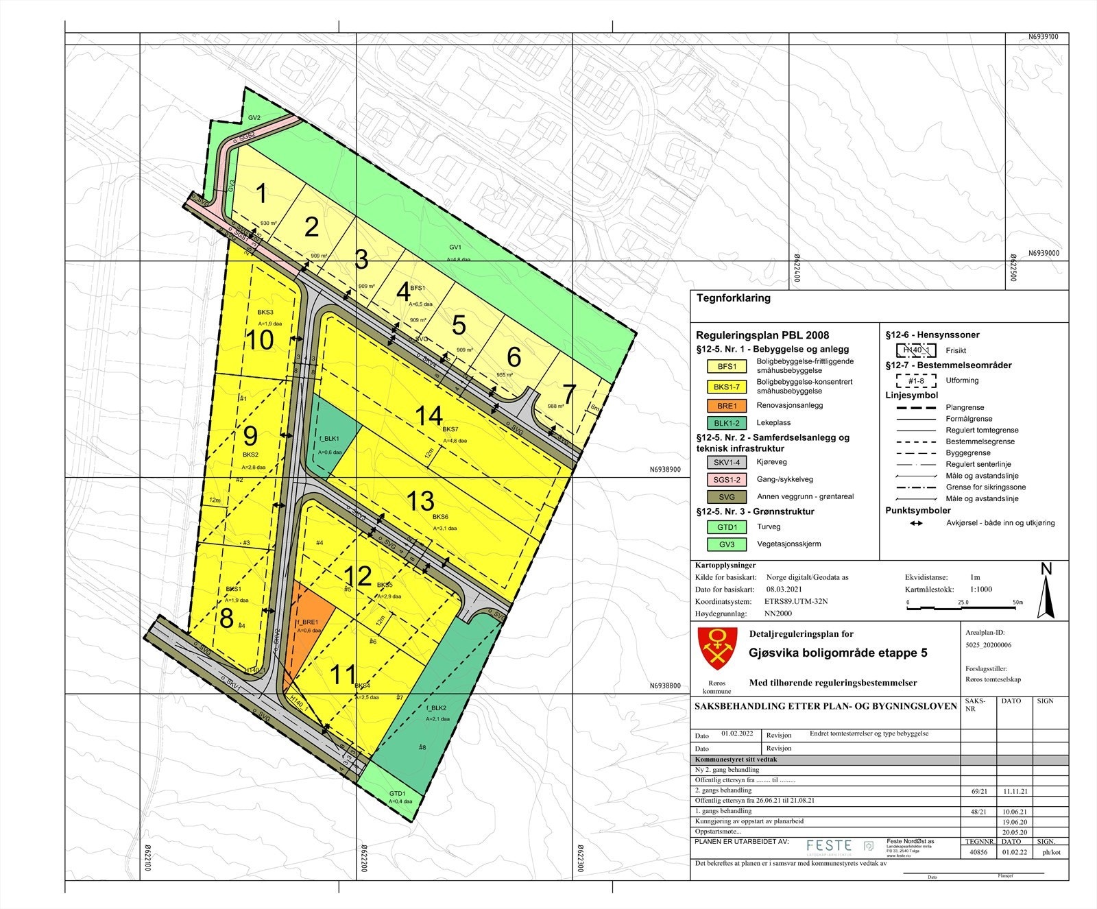 Plankart Gjøsvika V med tomtenummer. Galleribilde