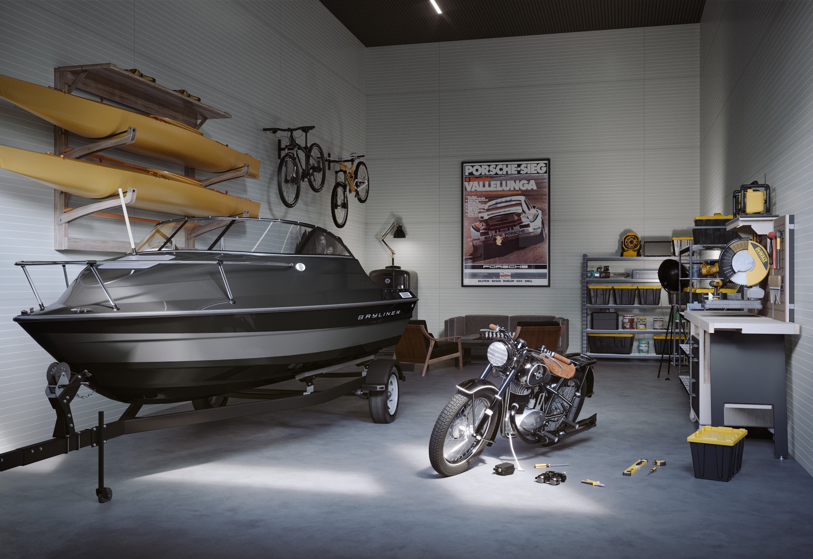 72 kvm- Seksjonene leveres som rå-lager med lysarmatur i tak, sort ståldør og elektrisk kjøreport Galleribilde