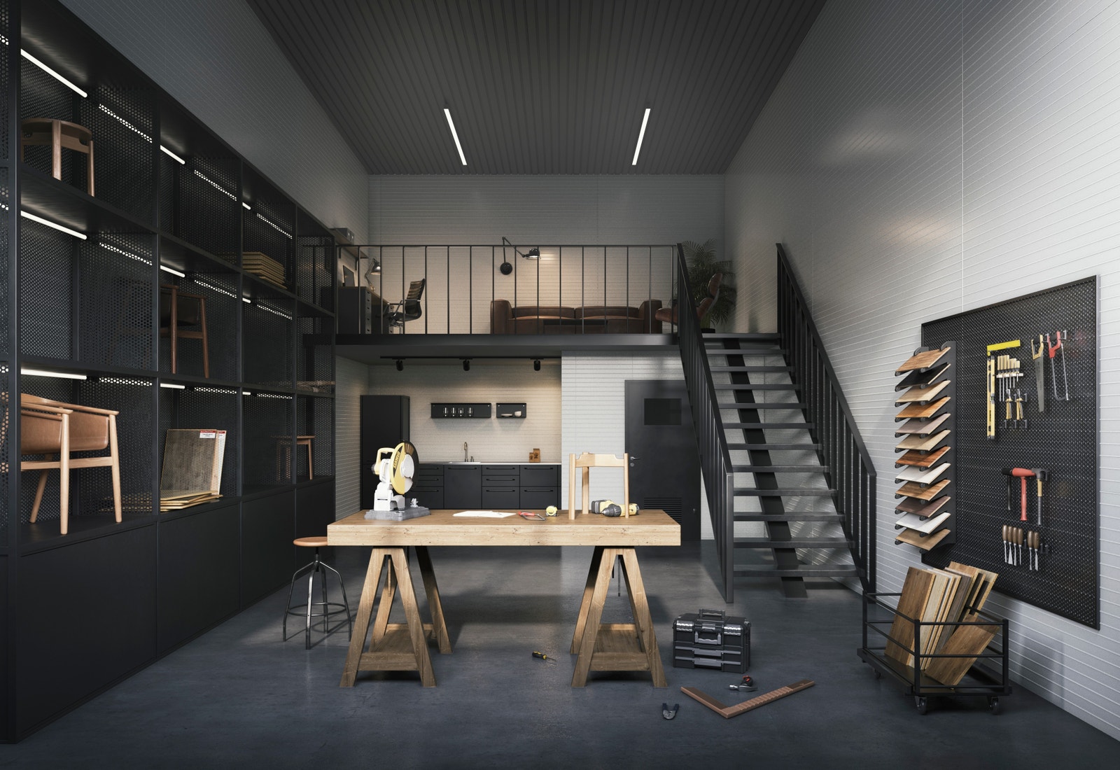 I tillegg til mesanin, kan man oppgradere seksjonen ved å installere både kjøkken og WC-rom med dusj Galleribilde