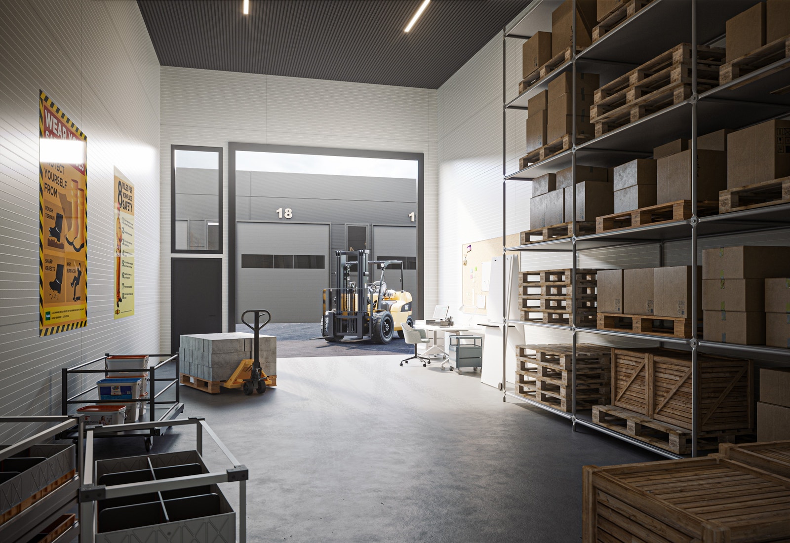 Lagerseksjon kan leveres ferdig med pallereoler som en del av tilvalgsprosessen Galleribilde