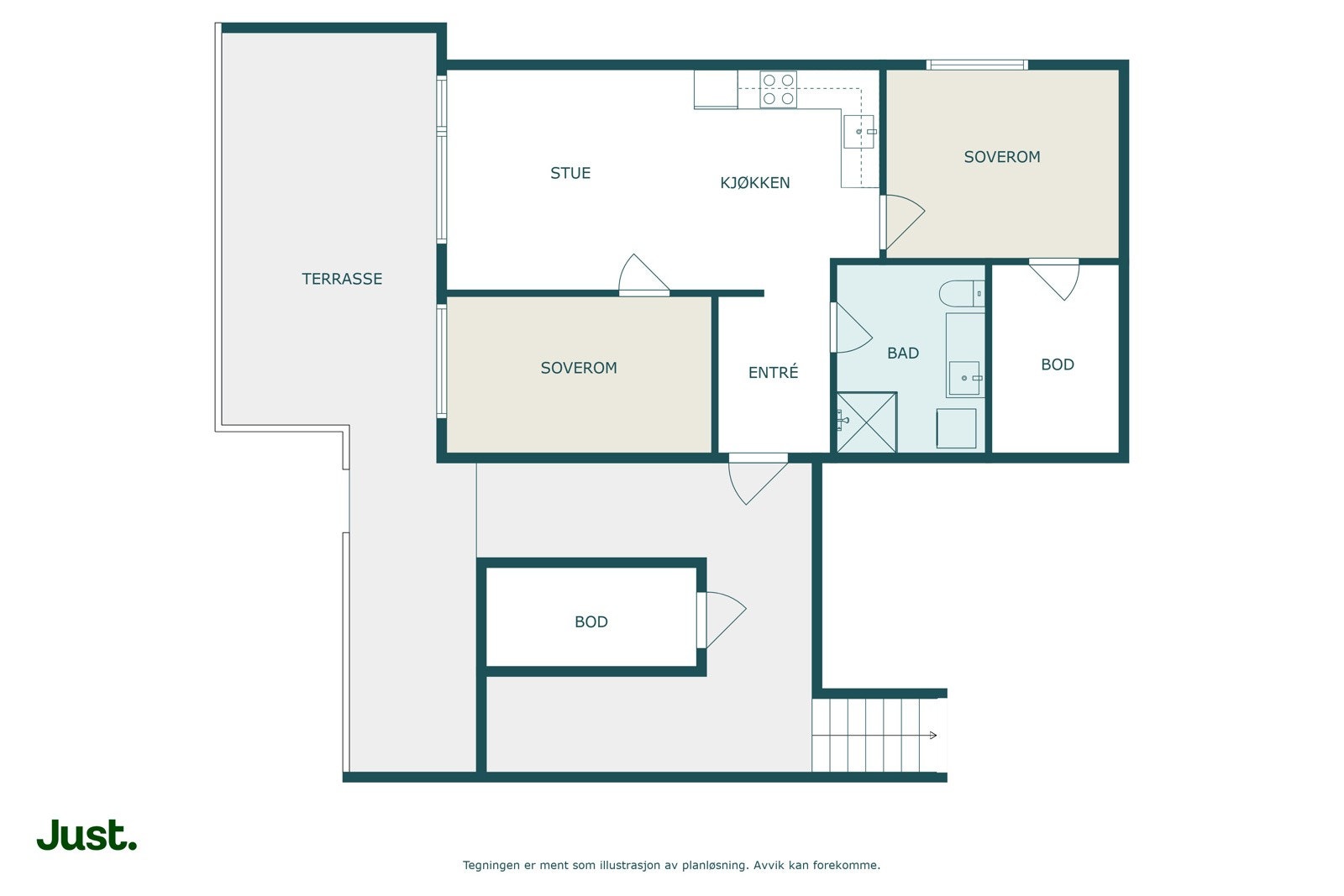 Planskisse. Legg merke til innvendig bod og sportsbod ved inngangspartiet - Svært praktisk! Galleribilde
