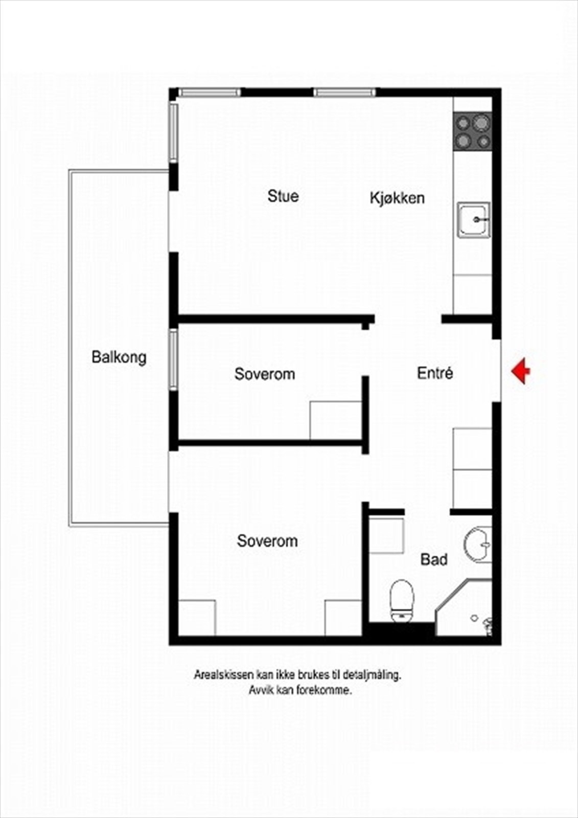 Planskissen viser en optimalt utnyttet 3-roms med plass til kjernefamilien. Terrasse på 6,5 kvm. Galleribilde
