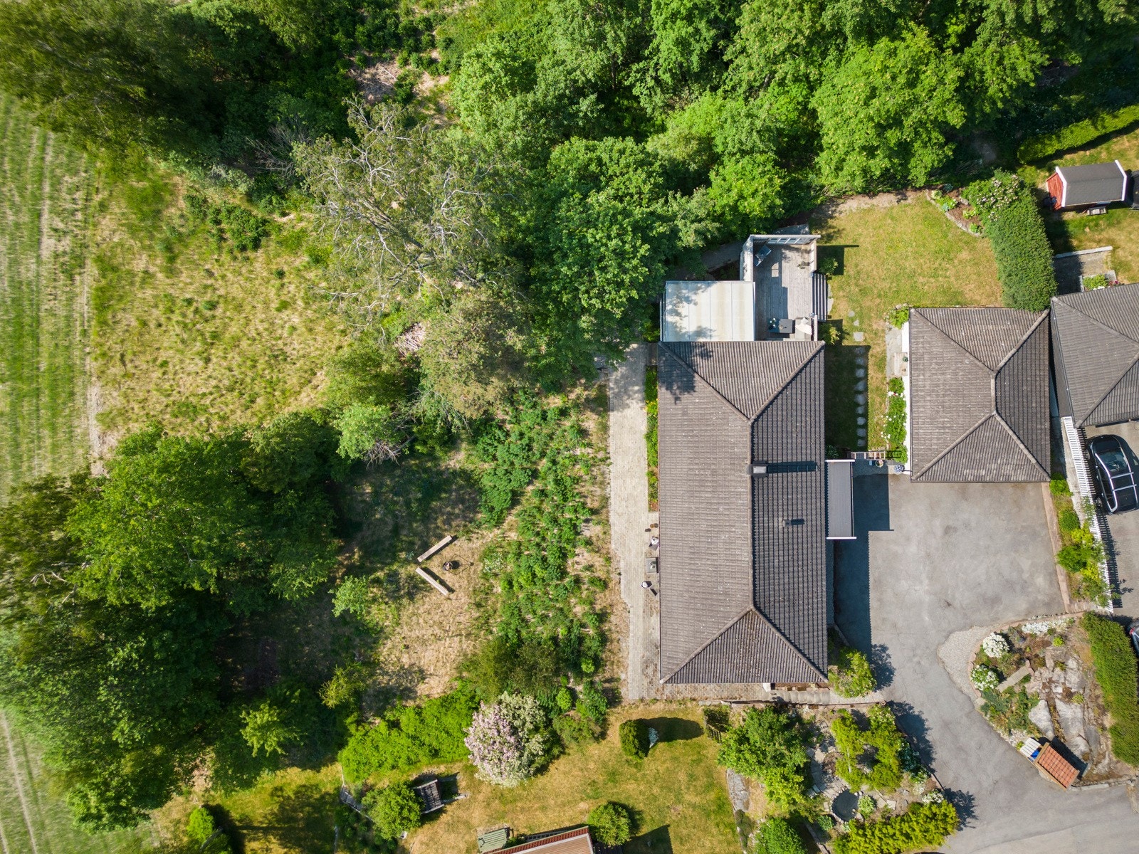 Dronefoto av tomten i fugleperspektiv Galleribilde