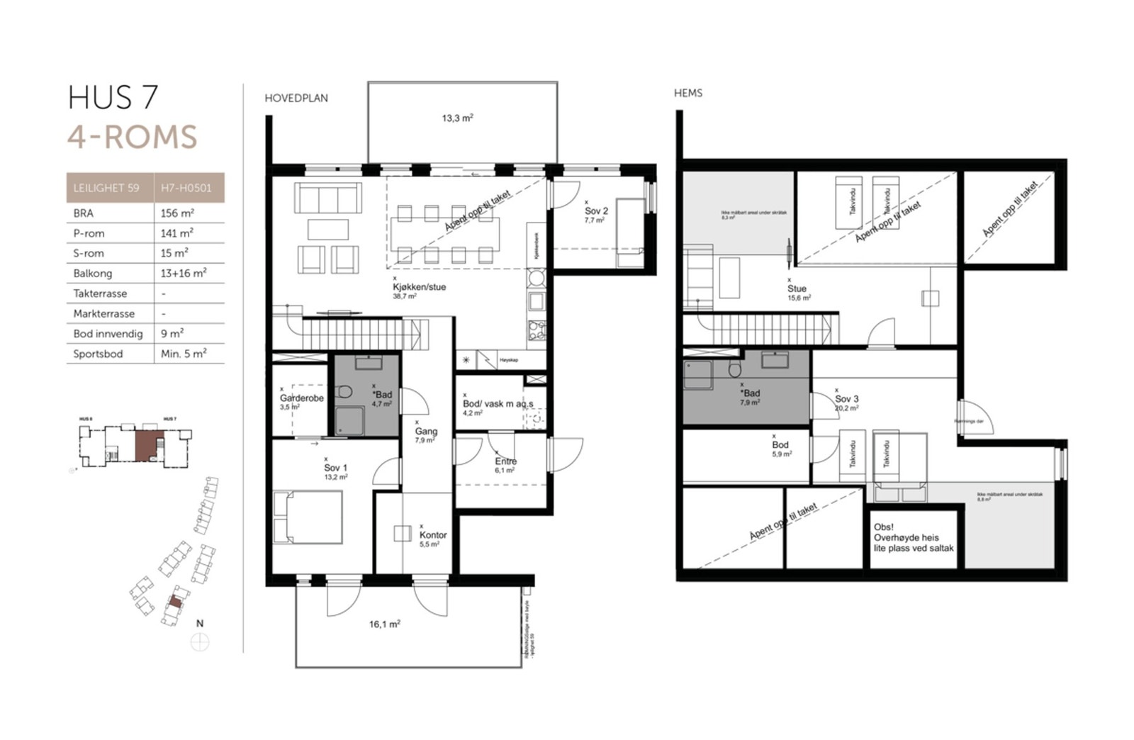 Leiligheten ligger i både 5.- og 6. etasje. Galleribilde