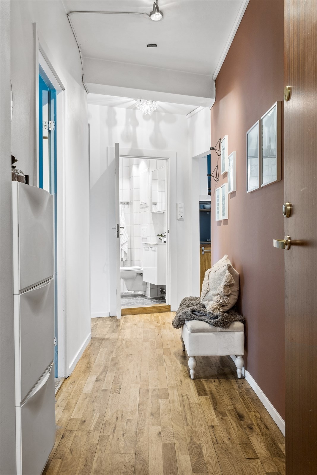 Her ønskes du velkommen inn i en entré med plass til å oppbevare ytterklær. Galleribilde