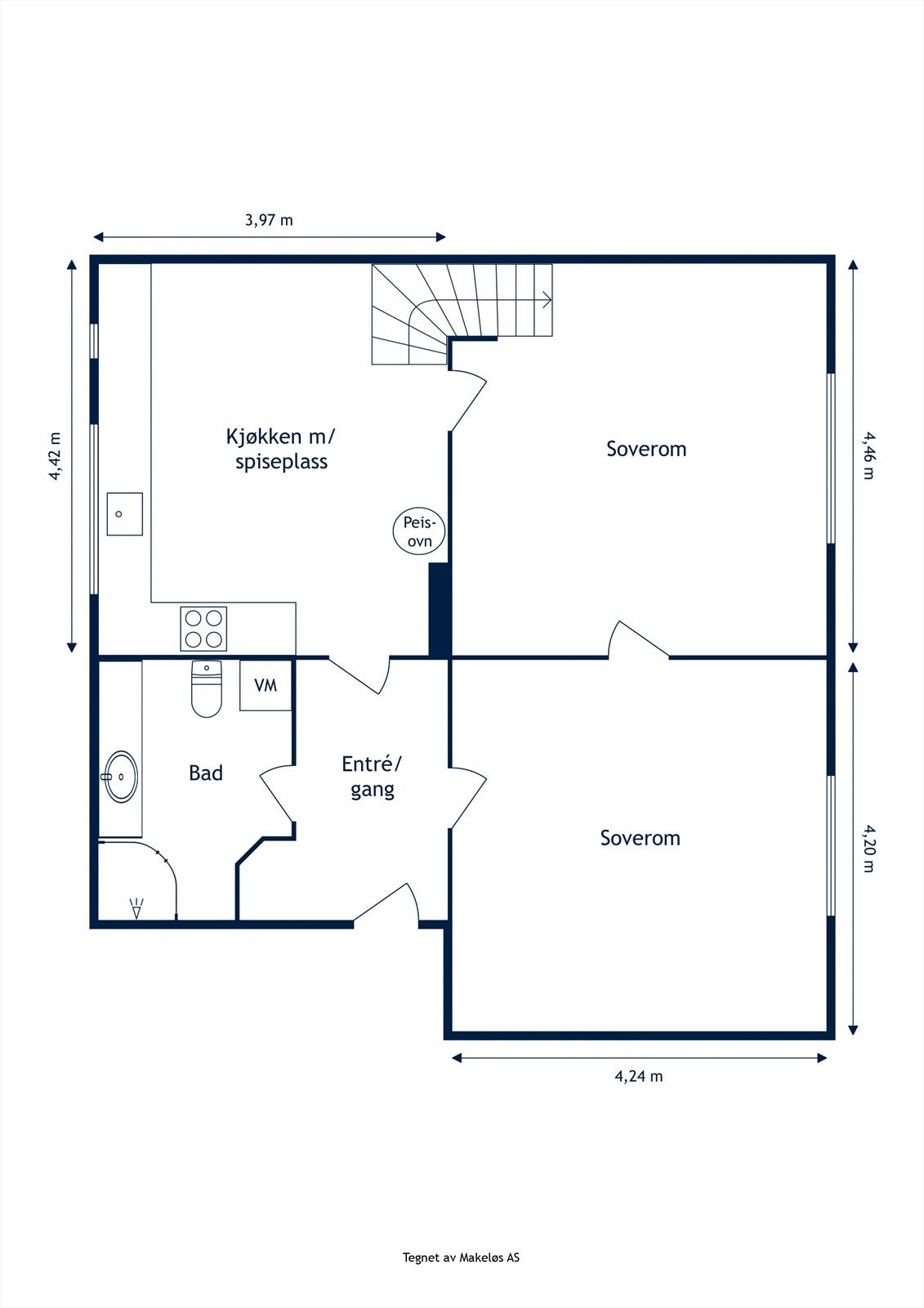 Plantegning 2 etasje. (Merk: Døren mellom soverommene er skjult). Galleribilde