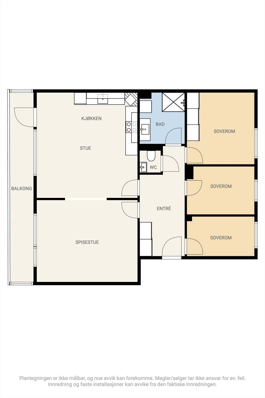 Alternativ planløsning med 3 soverom. Galleribilde