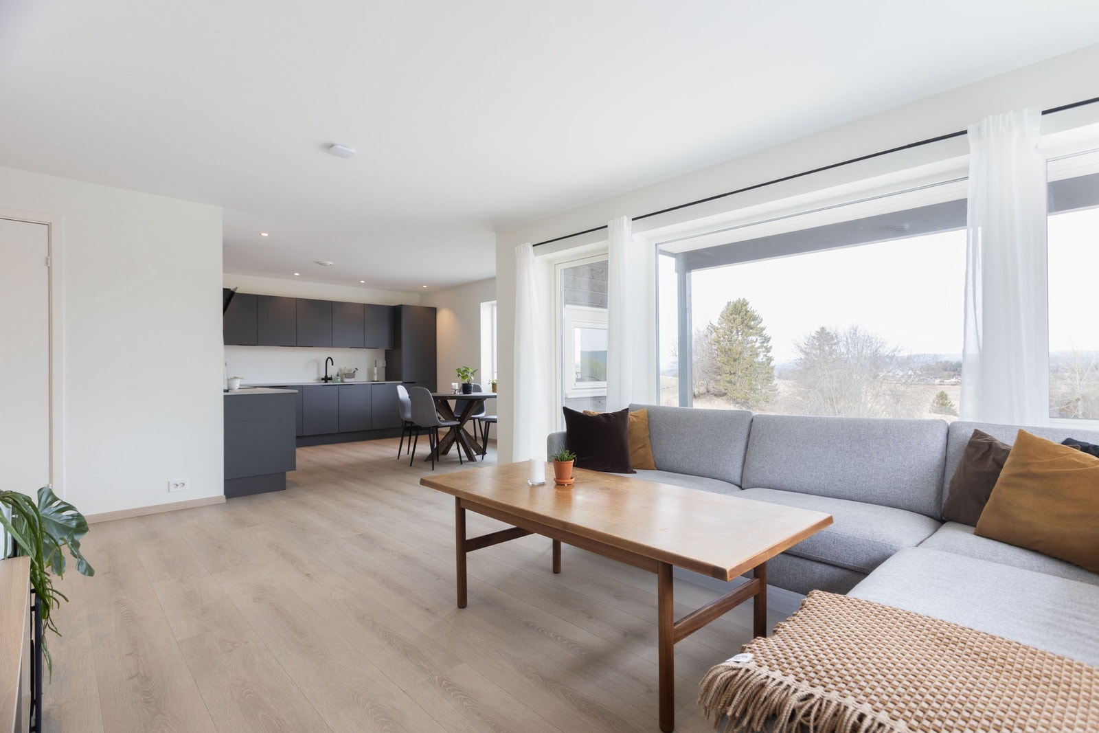 Stue og kjøkken måler til sammen 34 kvm. Galleribilde