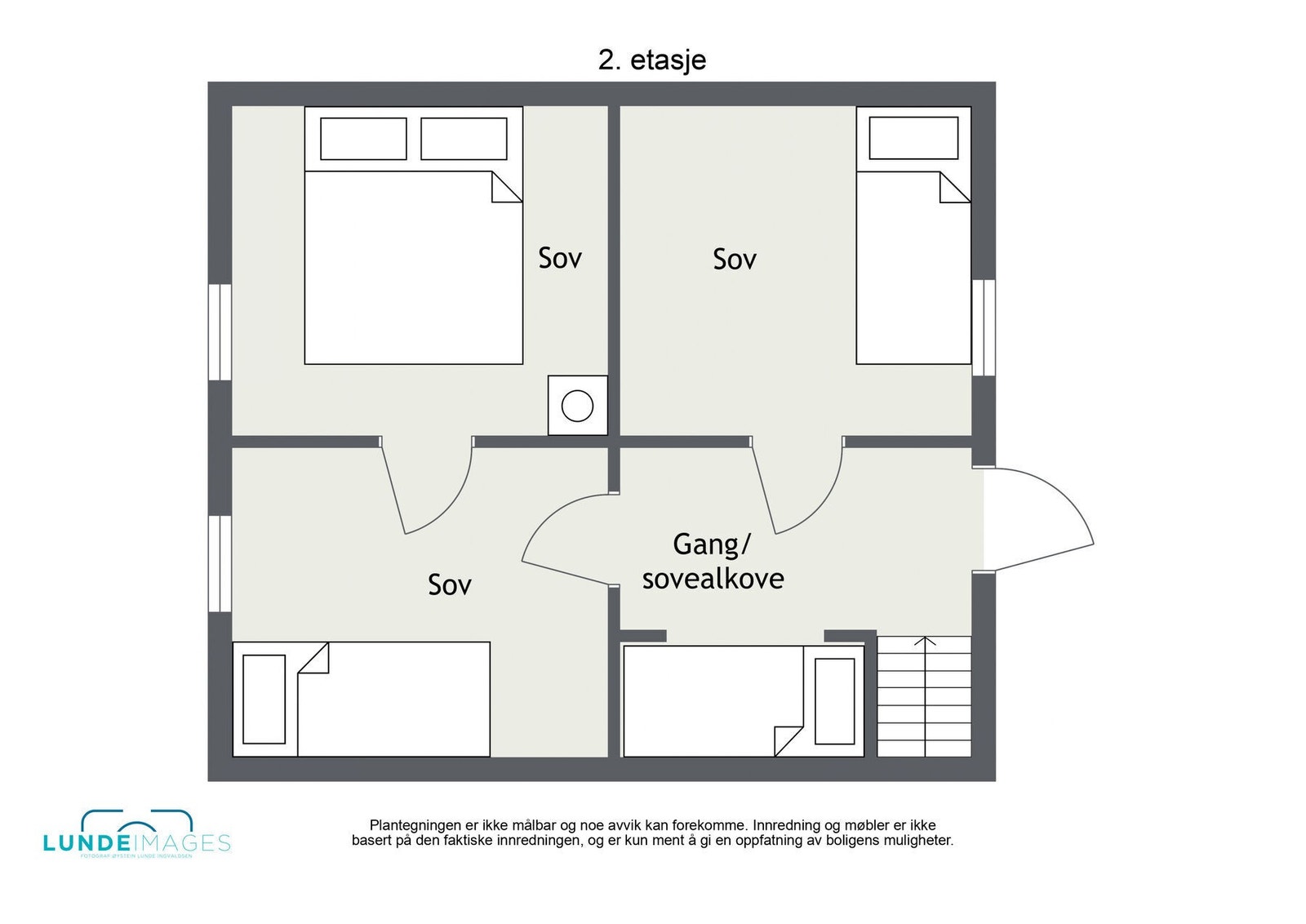 Plantegning 2. etasje - ikke målbar - boligens loftsetasje har et BRA på 28 kvm og inneholder 3 soverom og loftsgang/sovealkove. Galleribilde