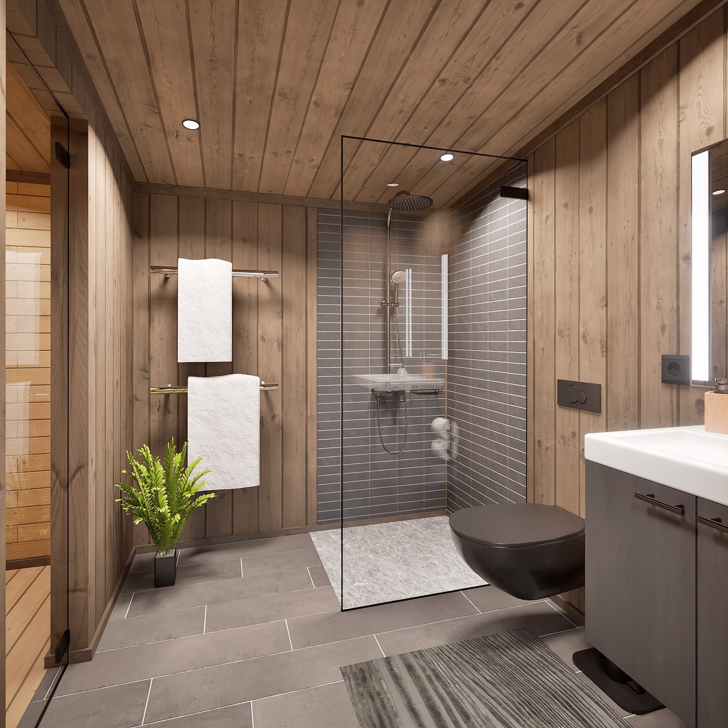 Ett av to bad. Badstue. Galleribilde