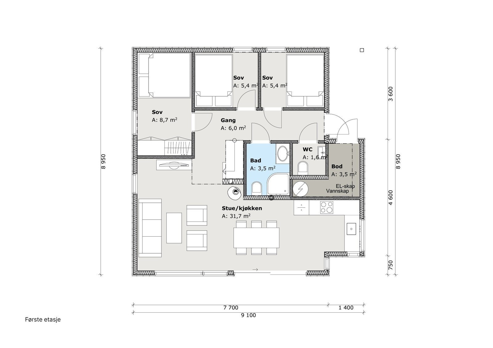 Plantegning 1 etj Galleribilde