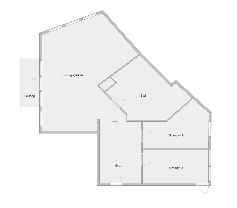 Leiligheten ligger i byggets 3. etasje (heisadkomst), og har en god planløsning med et stort oppholdsrom og 2 soverom. Galleribilde