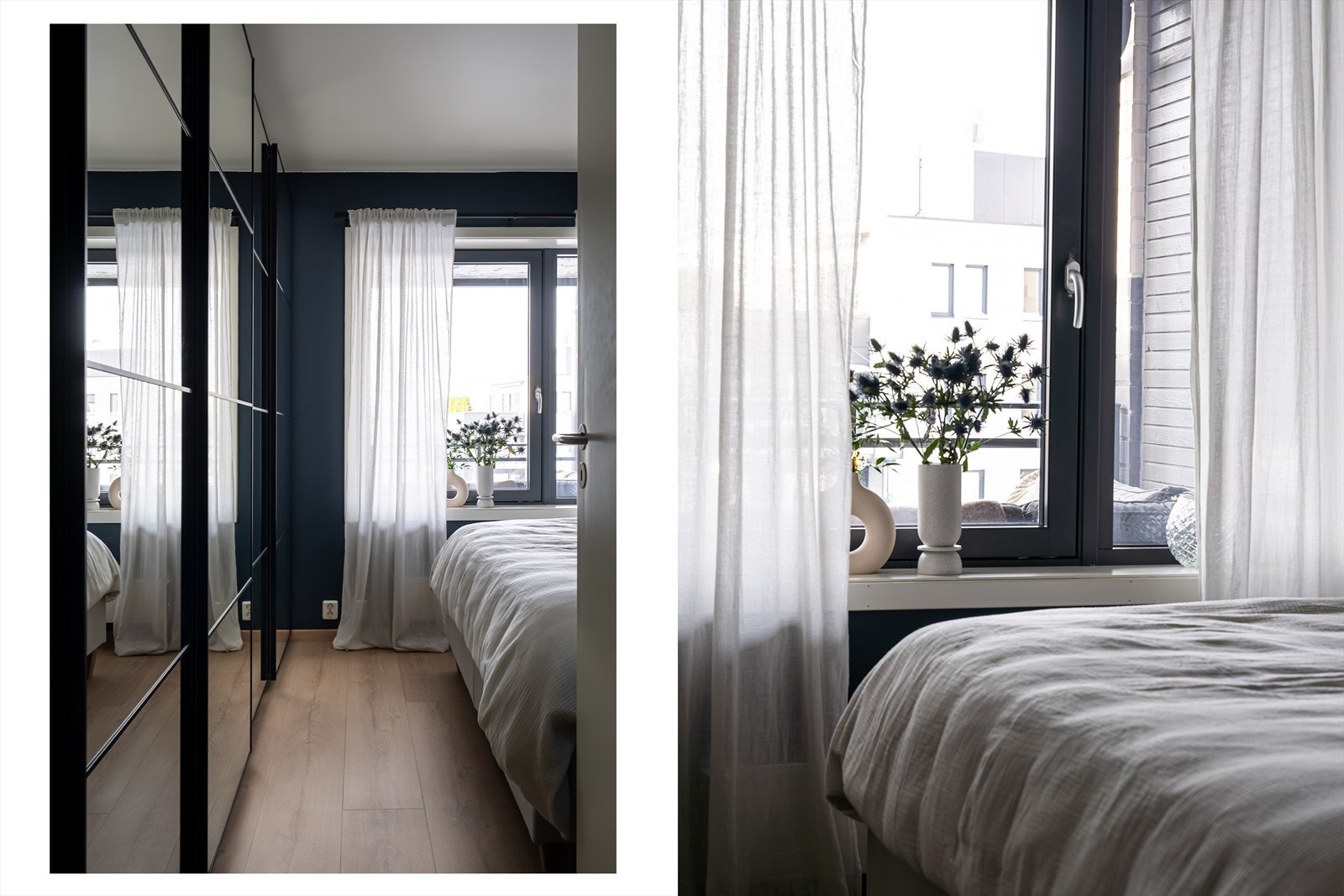 Hovedsoverommet fremstår som lunt og romslig, innredet med stor skyvedørsgarderobe med speilfronter. Galleribilde