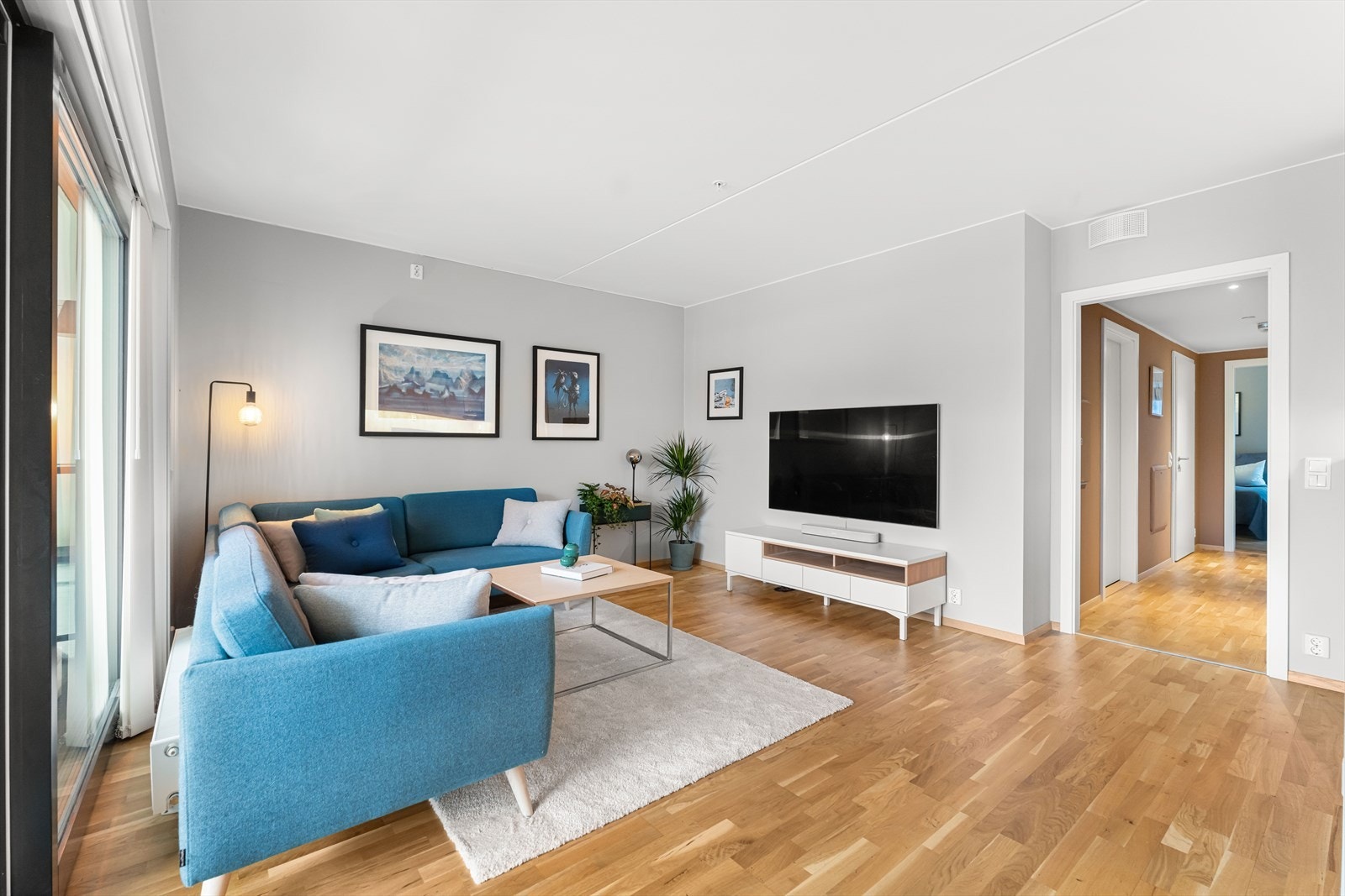 Fra entré er det adkomst til en lys og fin stue, med god plass til sofagruppe og tv-møblement. Galleribilde