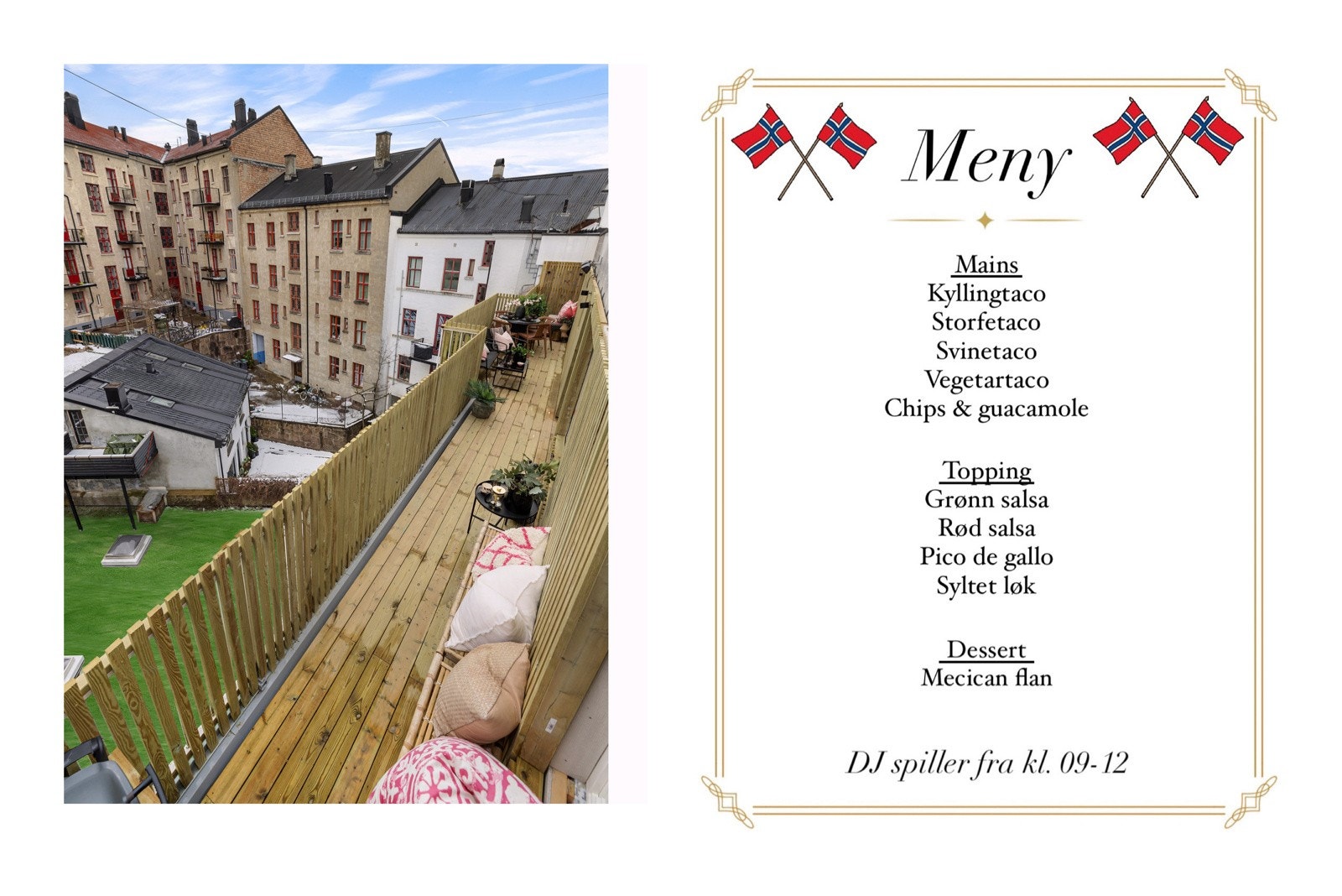 Tidenes innflyttingsfest/17. mai frokost med profesjonell DJ og catering. Galleribilde