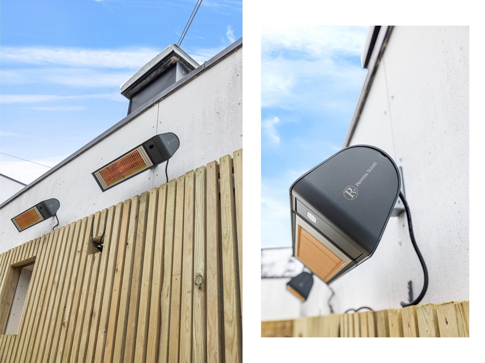 Høykvalitets varmelamper fra Privida. Lampene styres med fjernkontroll og har 6 ulike nivåer. Galleribilde