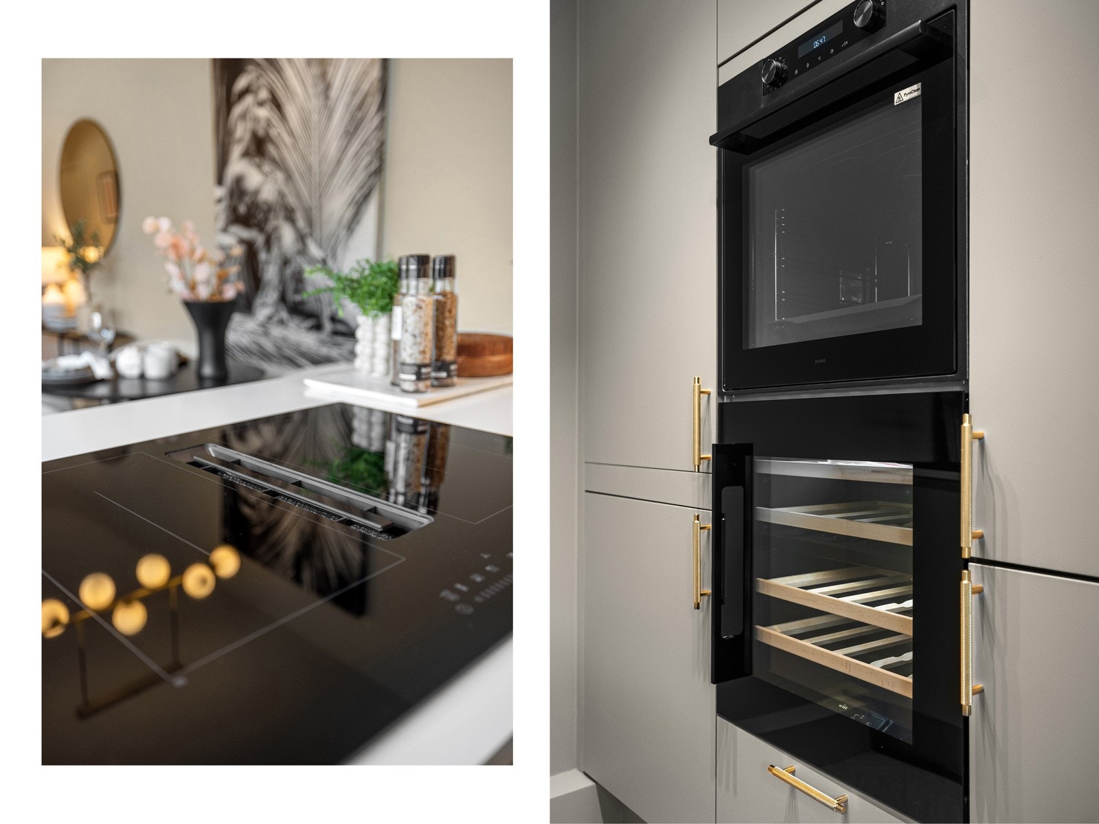 Integrert stekeovn, kjøl/frys, platetopp med integrert ventilator og vinskap med to soner som alt er nytt i 2024. Galleribilde