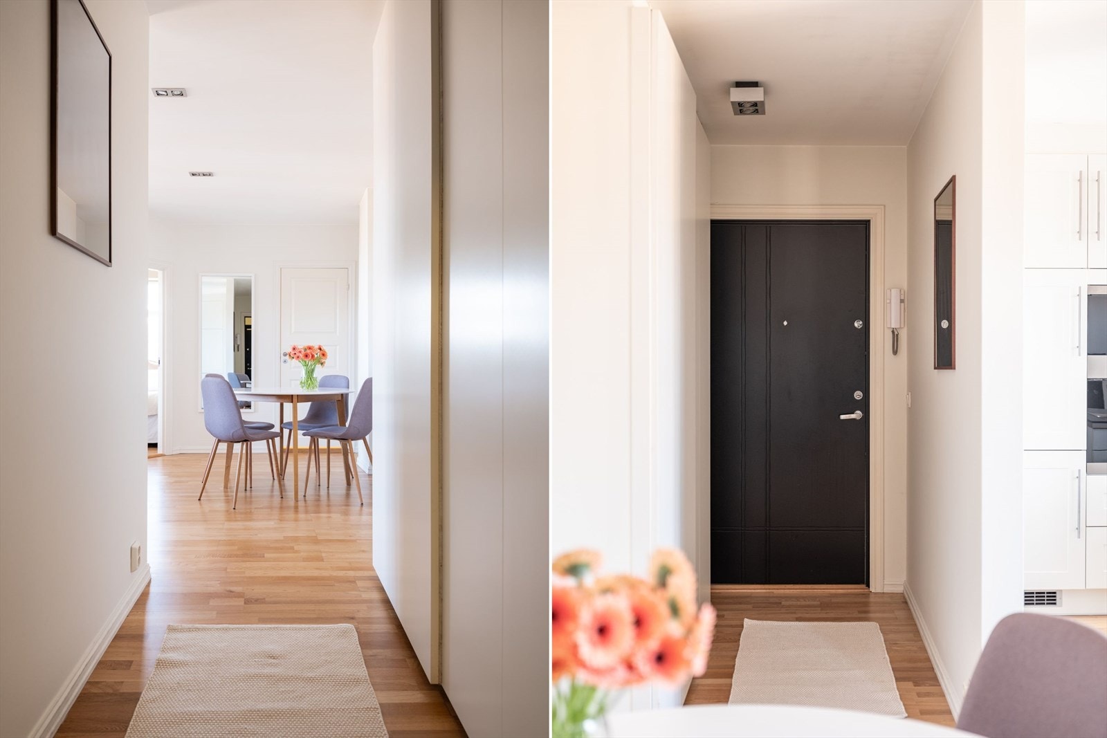 Når man kommer inn i boligen trer man inn i en praktisk entré som byr på rikelig med oppbevaring i skyvedørsgarderoben som medfølger. Galleribilde