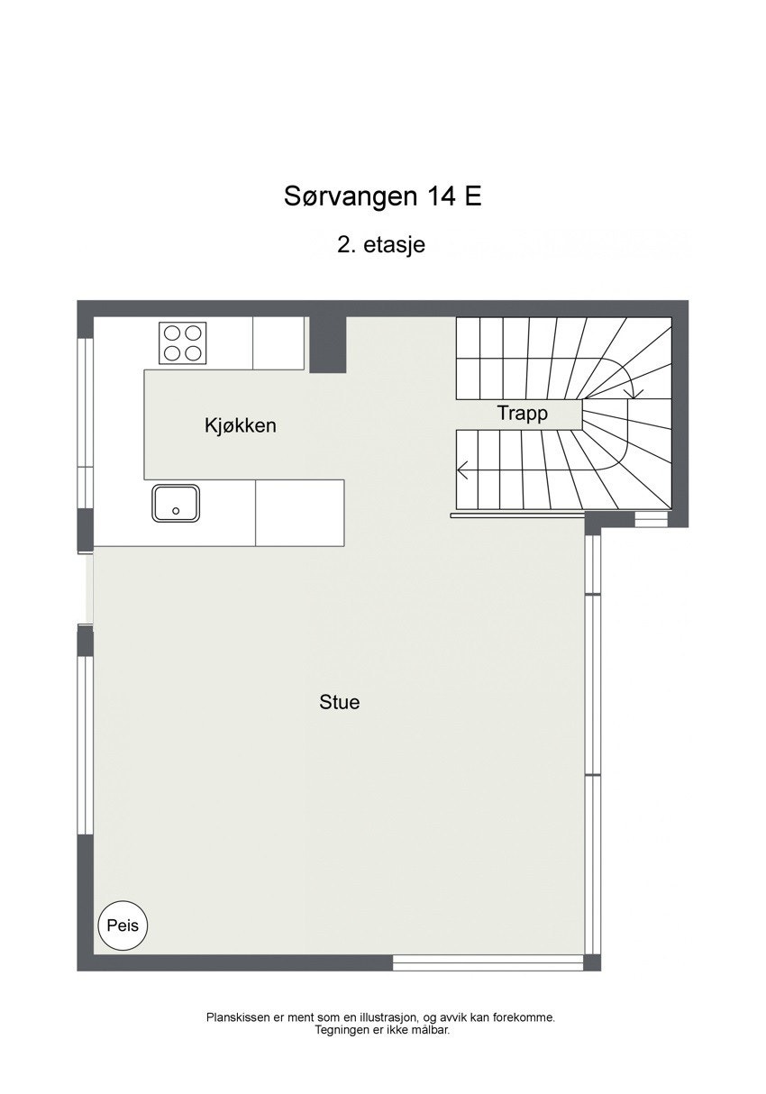 Alternativ plantegning 2. etasje med utgang til boligens bakside. Galleribilde