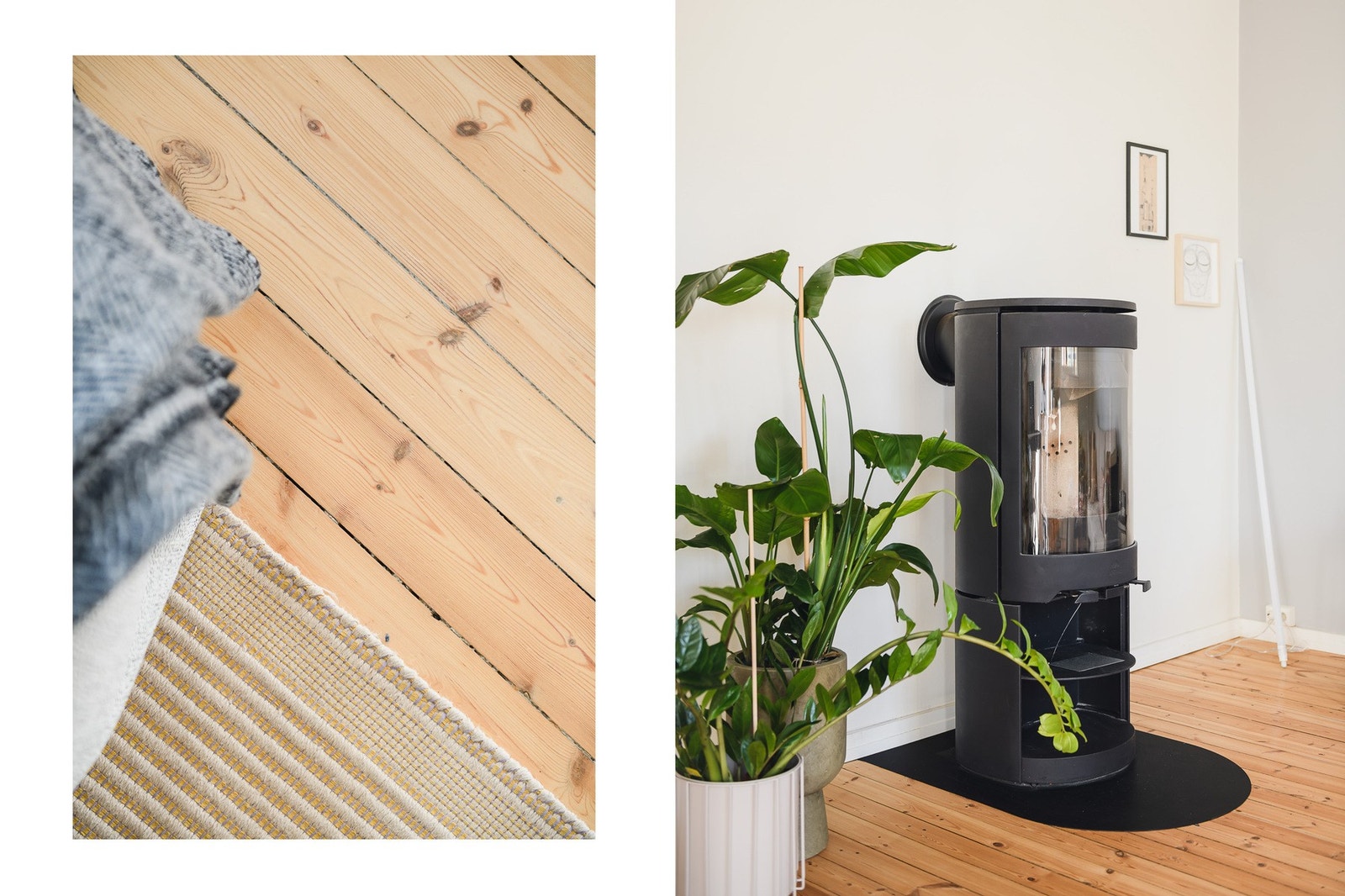 Originalt heltregulv og peisovn. Galleribilde