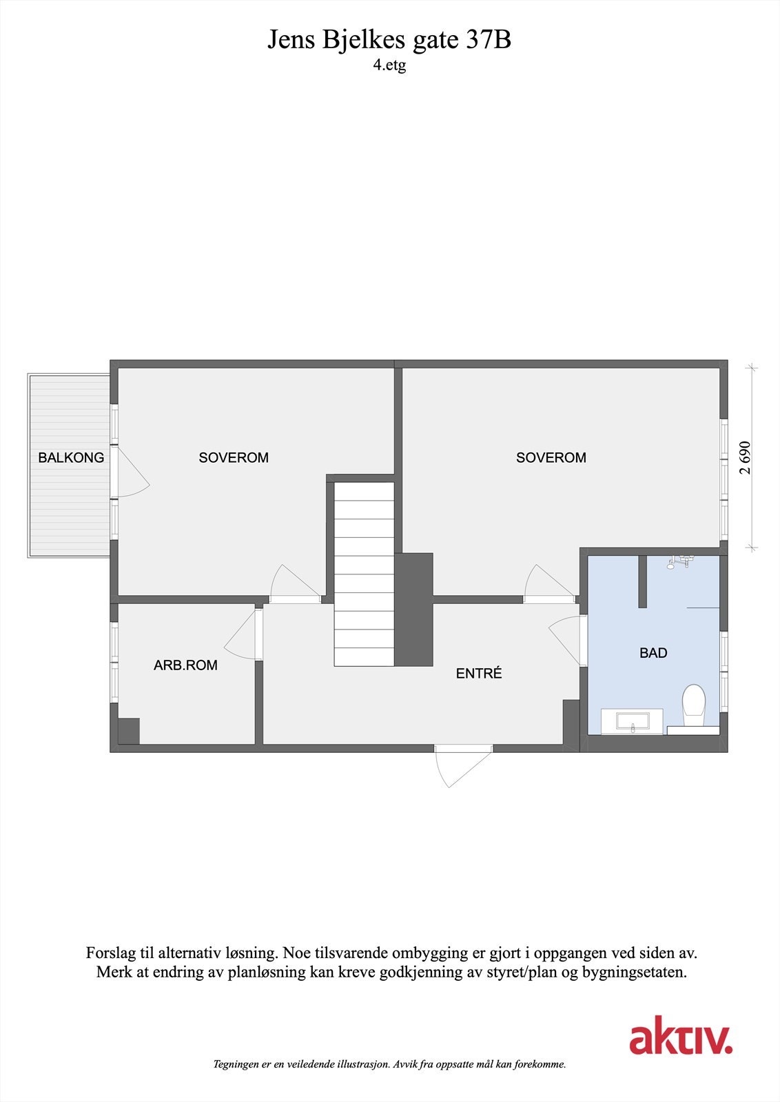 Forslag til alternativ planløsning ved flytting av trapp. Galleribilde