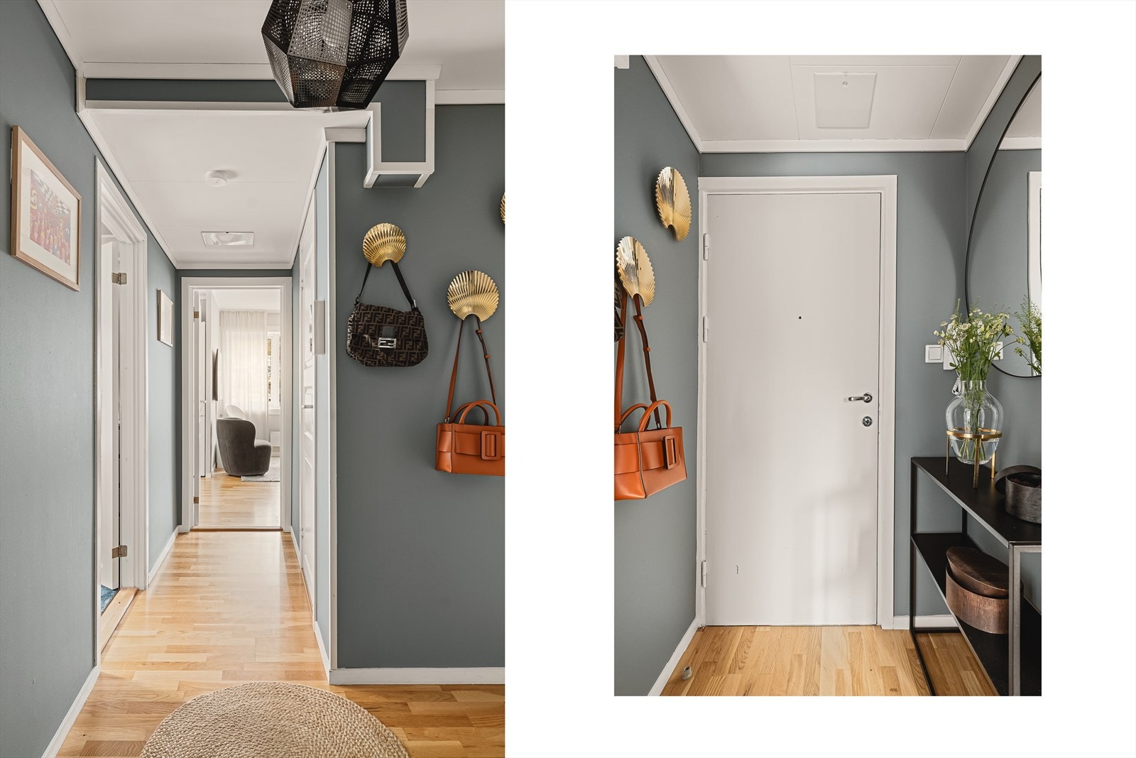 I leilighetens gang er det plass til å henge av seg yttertøy og sette fra seg sko. For ytterligere oppbevaring disponerer leiligheten to eksterne boder på hhv. 4 m² og 2,8 m² i byggets kjeller. Galleribilde