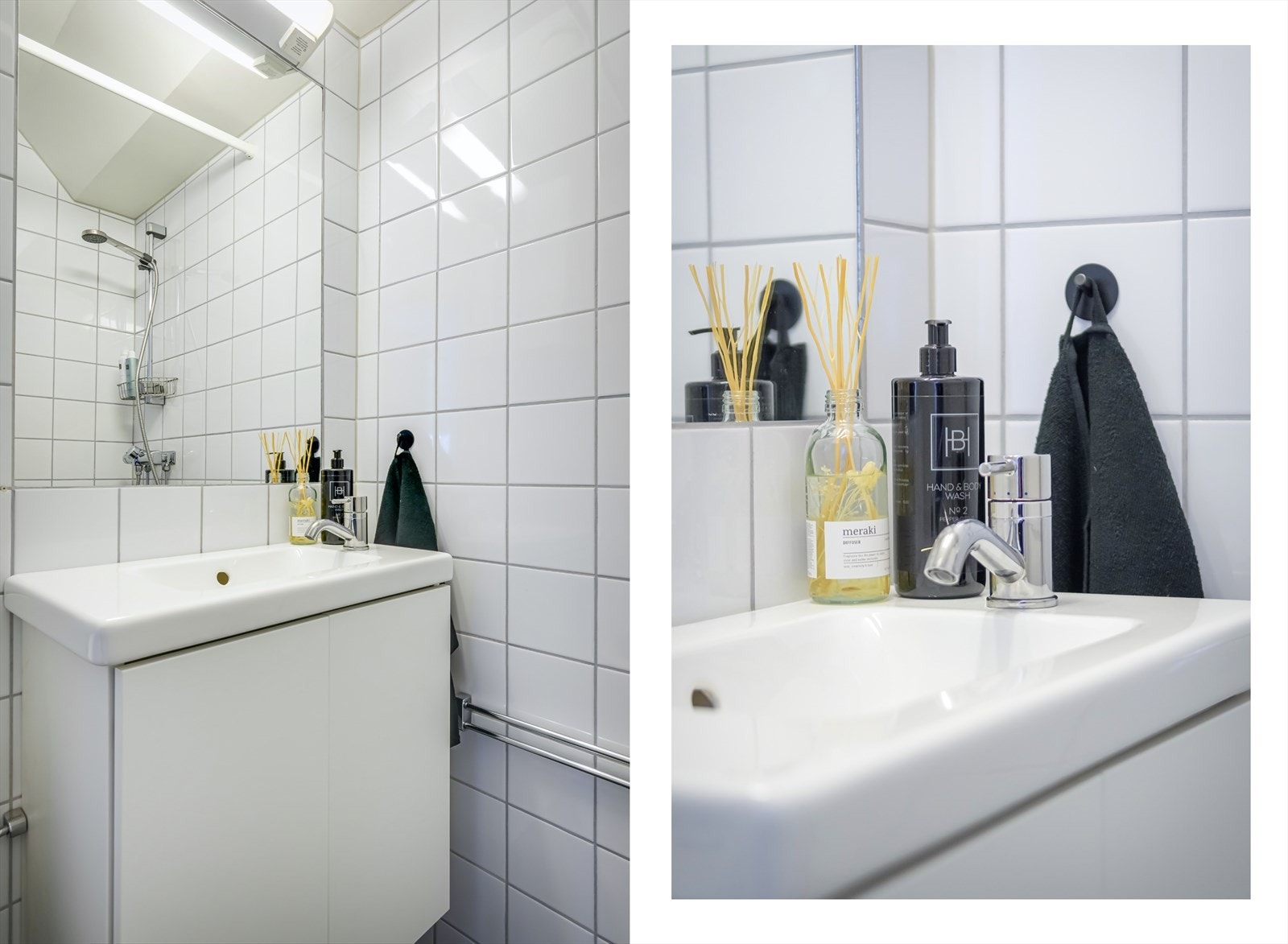 Badet består av servantskap, gulvstående wc og dusj Galleribilde