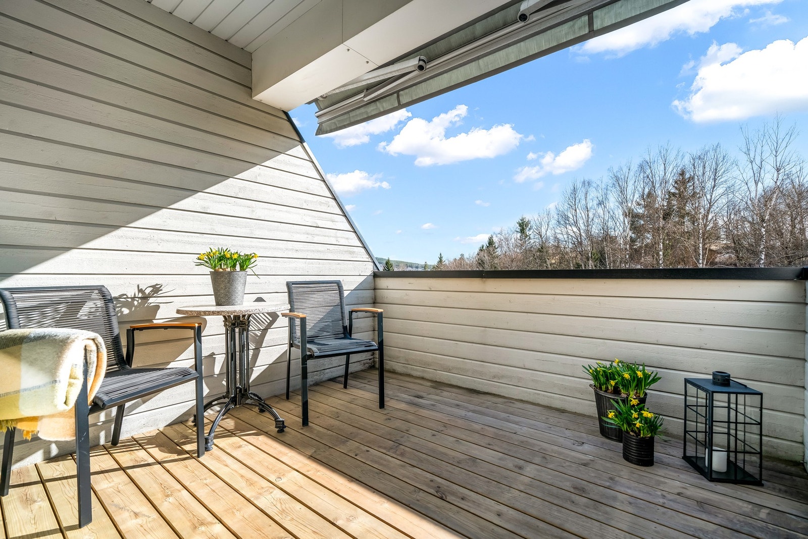Sørvent terrasse er delvis overbygget og har markise. Galleribilde