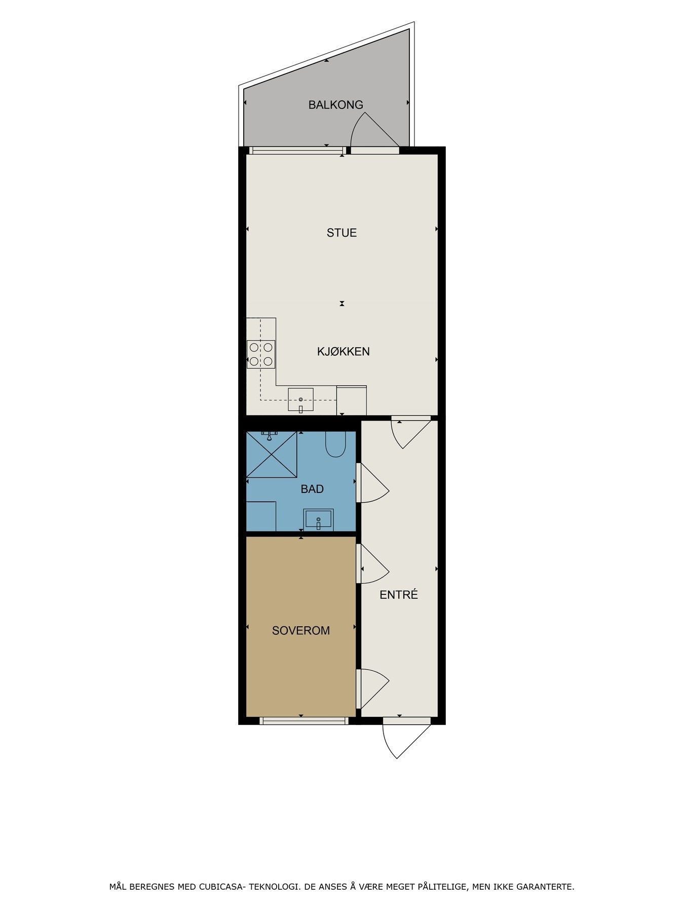 Oversikt over leilighetens planløsning. Galleribilde