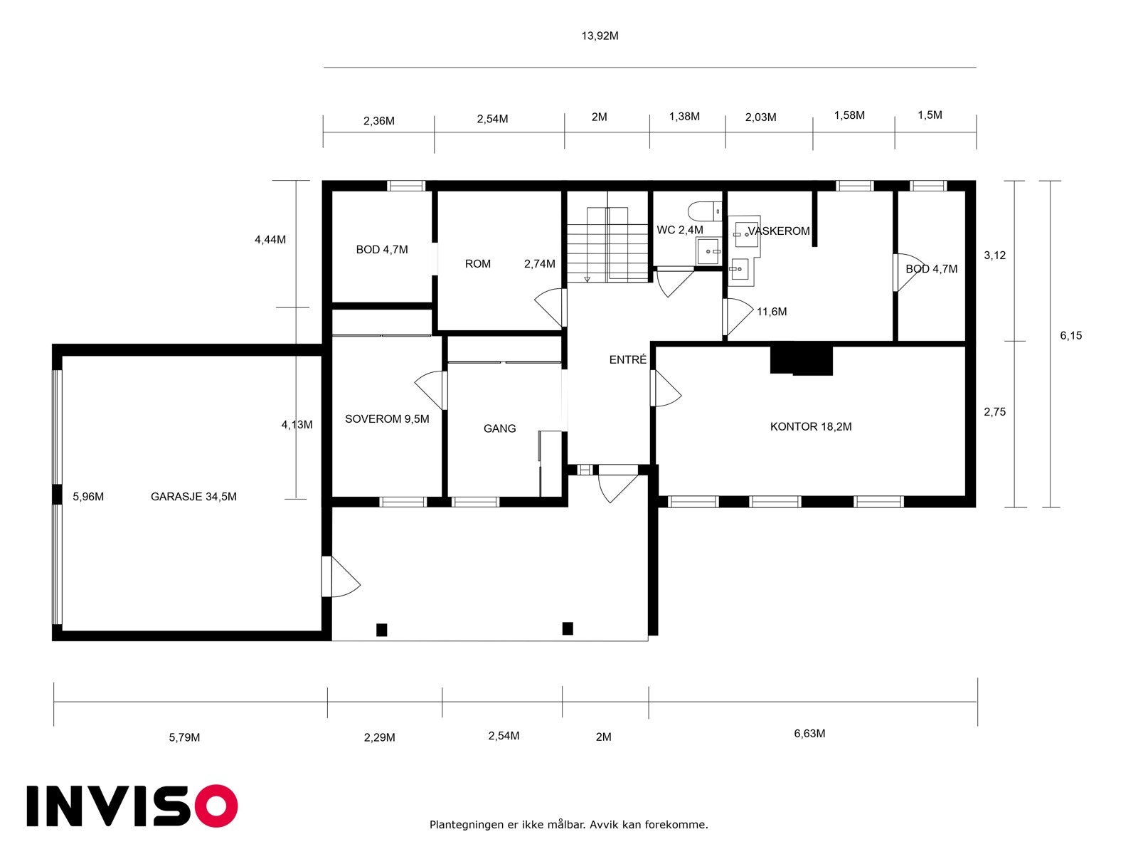 Målsatt plantegning for 1. etasje Galleribilde