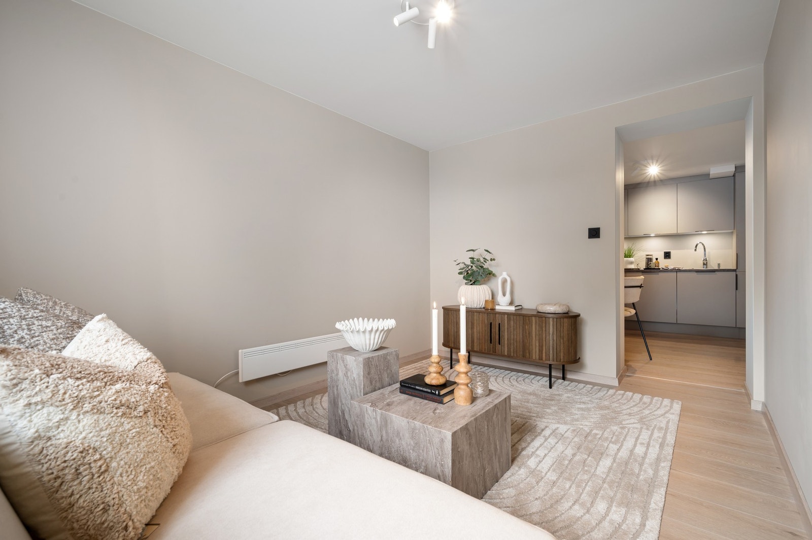 Stuen er med tvuttak på vegg bak sjenk Galleribilde