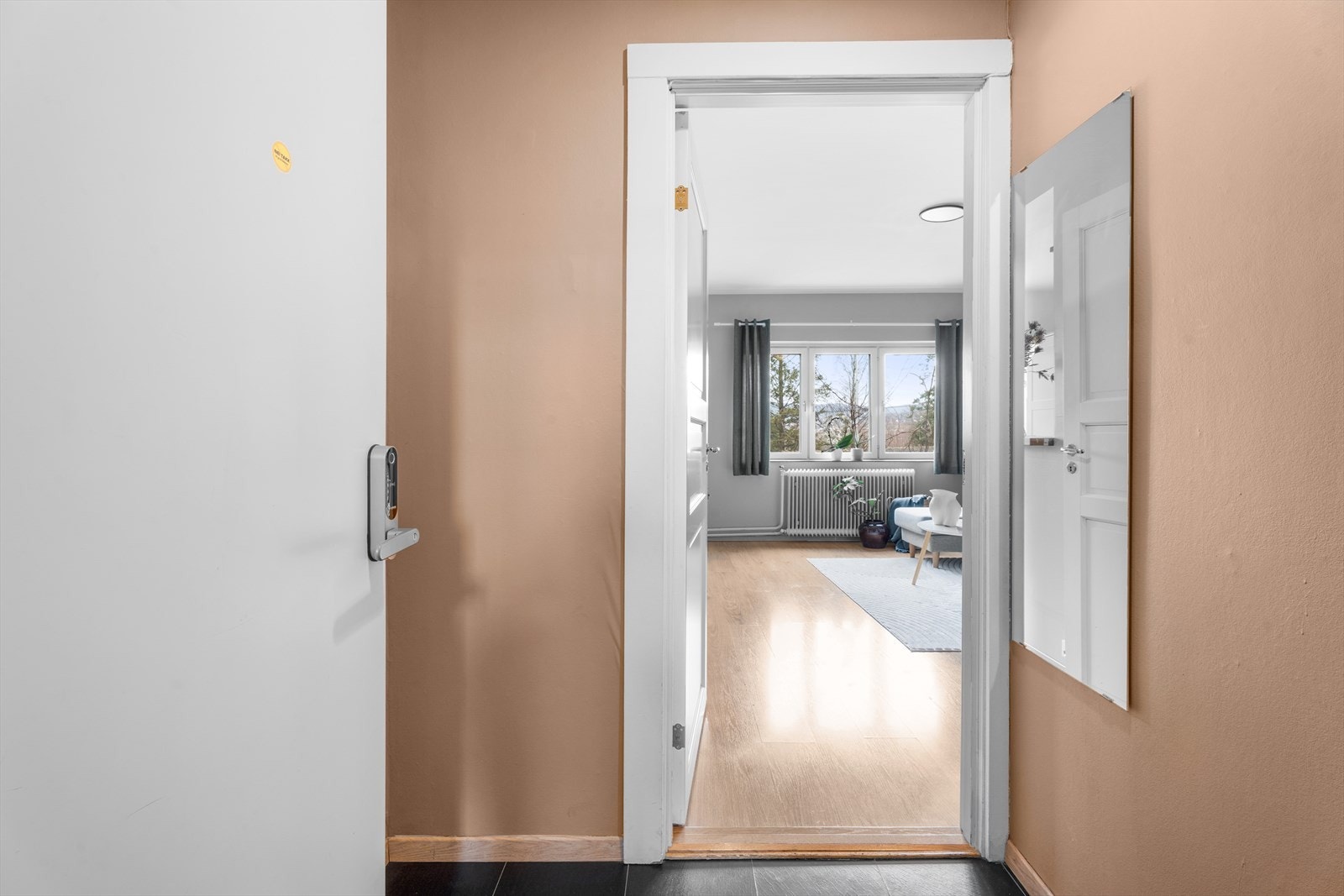 Fra entréen har man direkte adkomst til stuen, og badet. Galleribilde