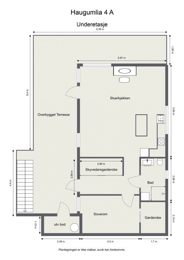 Luftig planløsning, leiligheten var opprinnelig tegnet med to soverom. Det antas at andre soverommet aldri ble bygget til fordel for større stue! Galleribilde