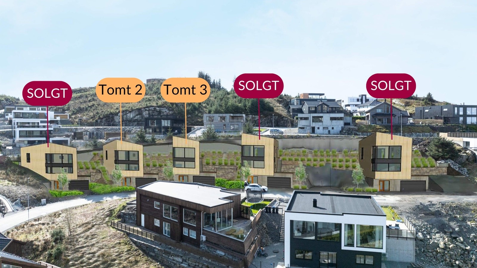 Bildet illustrerer hva som er mulig å bygge på tomten. Det er også mulig å bygge annet enn dette. Galleribilde