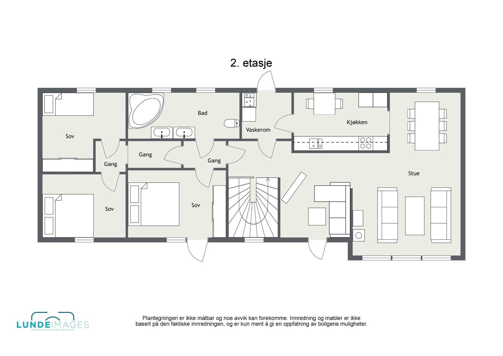 Plantegning 2. etasje - ikke målbar - 2. etasje har et BRA på 108 kvm Galleribilde