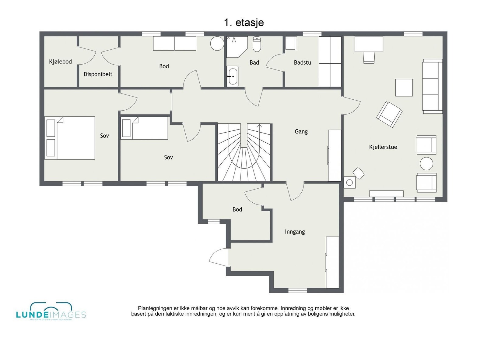 Plantegning 1. etasje - ikke målbar - 1. etasje har et BRA på 121 kvm Galleribilde