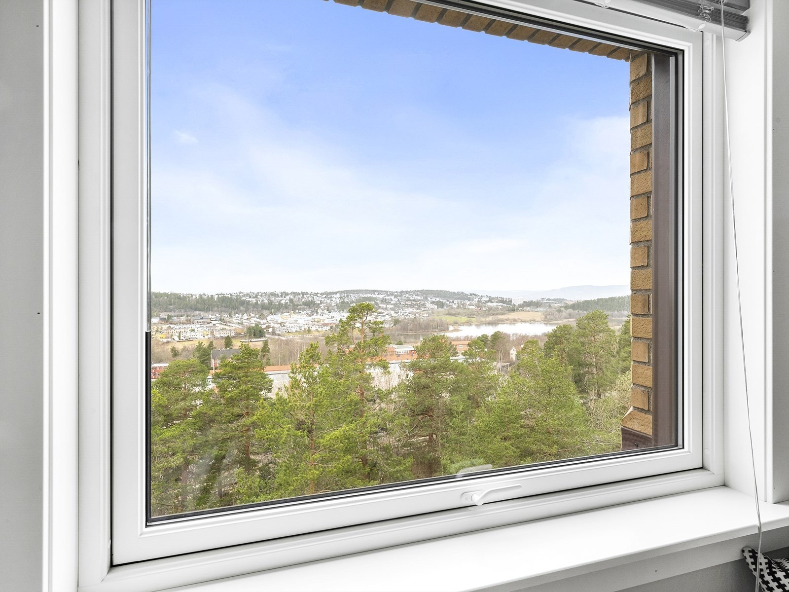 Utsikt fra vindu som viser grøntarealer og bylandskap Galleribilde