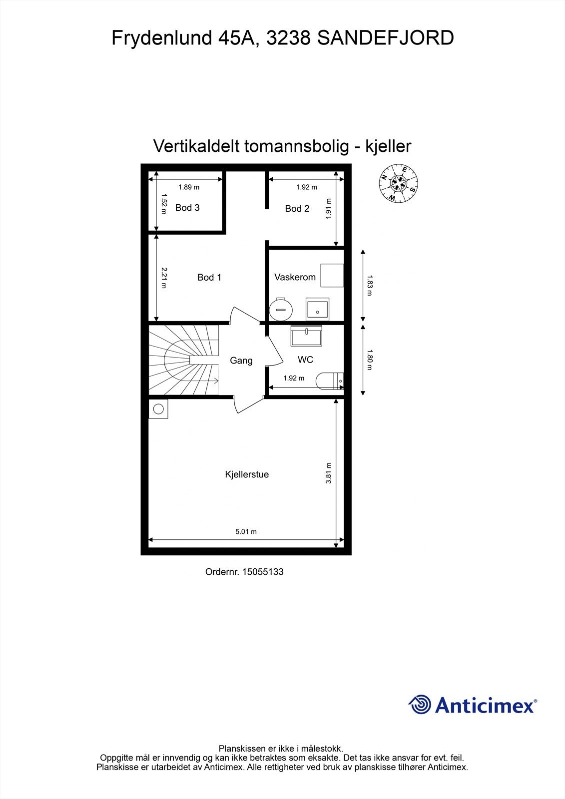 Plantegning kjeller (kjellerstue er ikke godkjent for varig opphold) Galleribilde