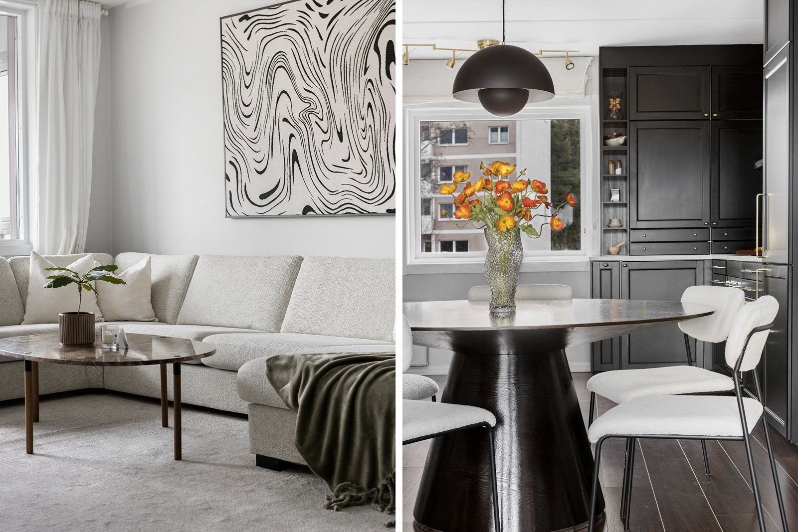 Stuen er av stor størrelse med åpen løsning. Galleribilde