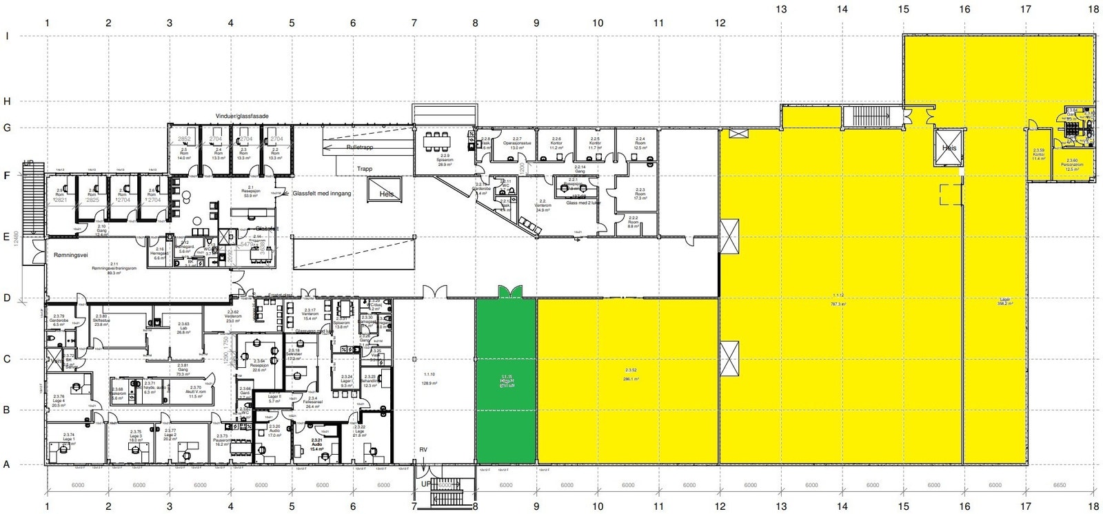Oversikt over ledig lokale og mulig ledige areal i 2.dre etasje. Galleribilde