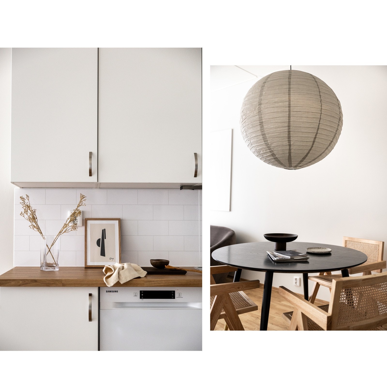 Fliser mellom kjøkkenbenk og overskap samt benkeskapsbelysning og stikkontakter under overskap. Galleribilde