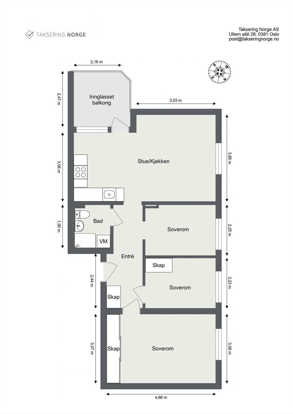 Alternativ planløsning - 3-roms til 4-roms. Galleribilde