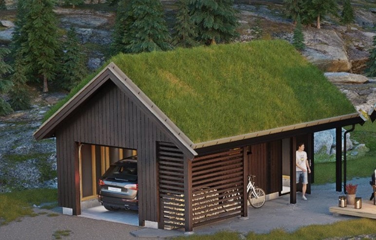 Garasje med 35 evt 22 graders takvinkel. Galleribilde