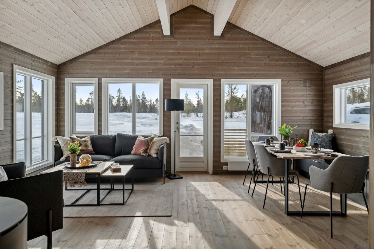 stue mot sør og utgang til terrasse /gapahuk. Galleribilde