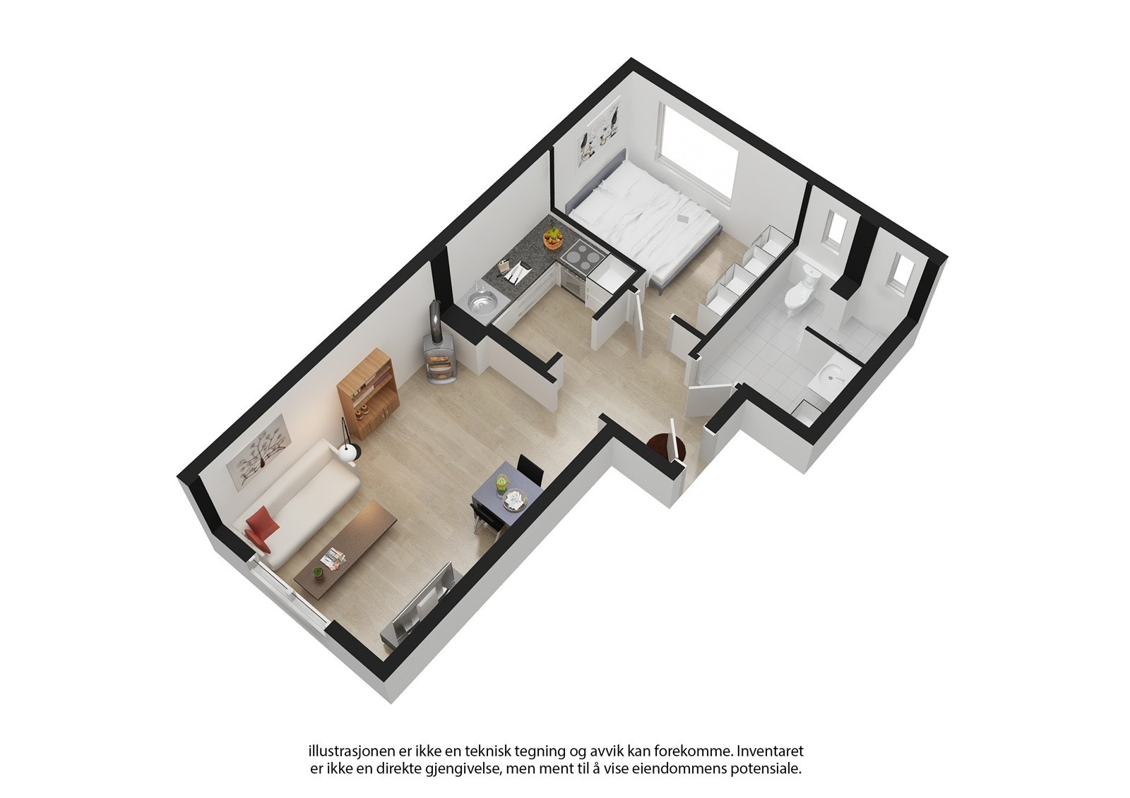 3D plantegning - avvik kan forekomme. Galleribilde