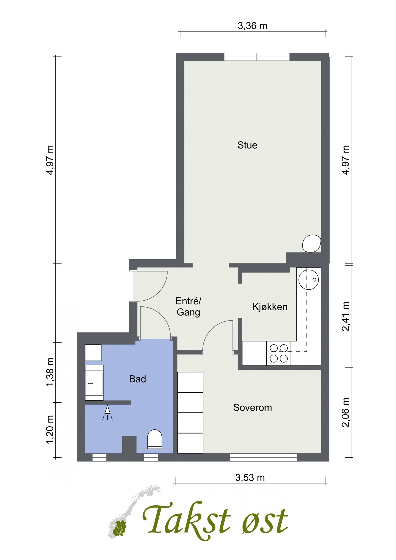 Vi kjører på med leilighetens planskisse med én gang, slik at du får orientert deg litt. Galleribilde
