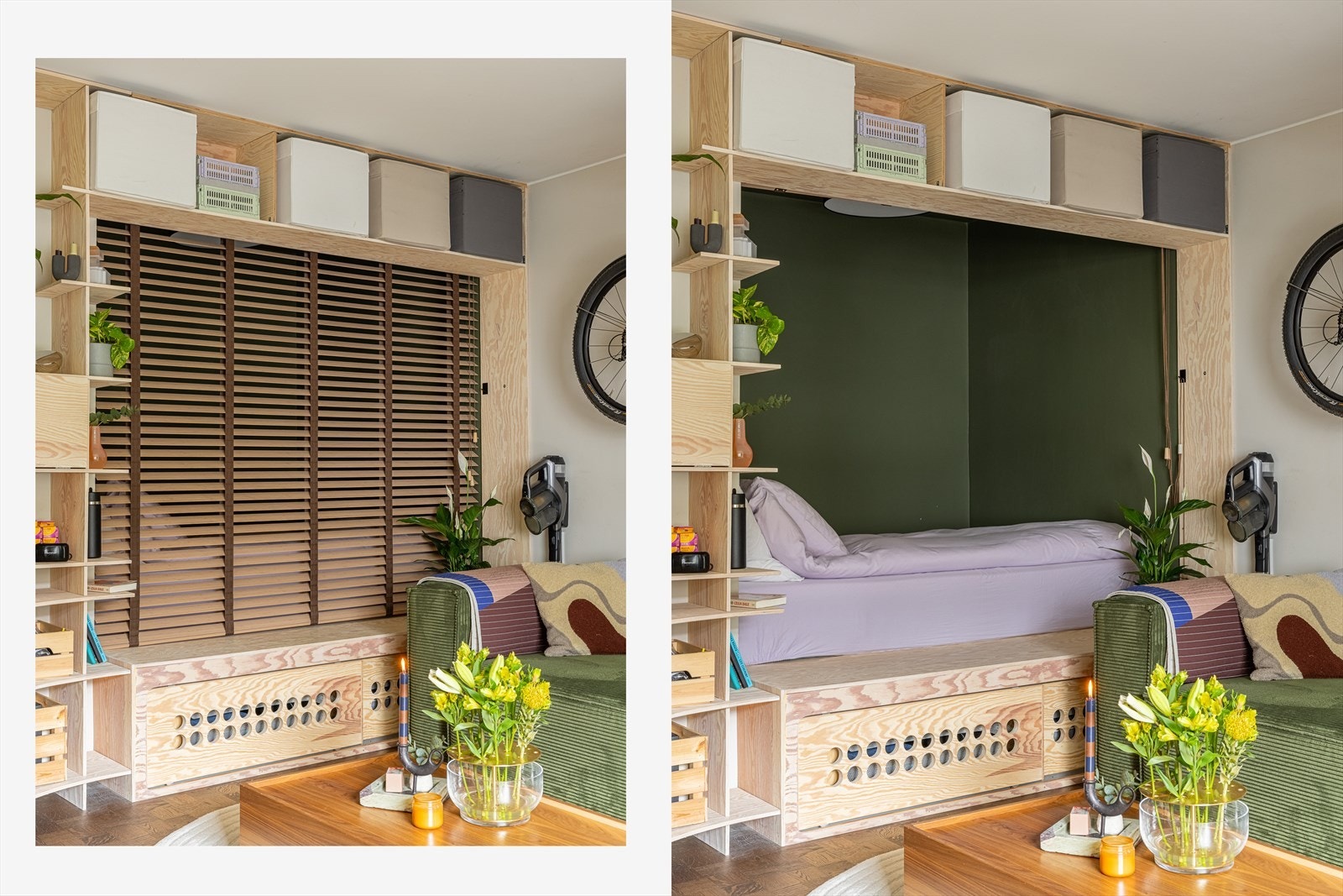 God løsning med sovealkove, samt godt med oppbevaringsplass Galleribilde