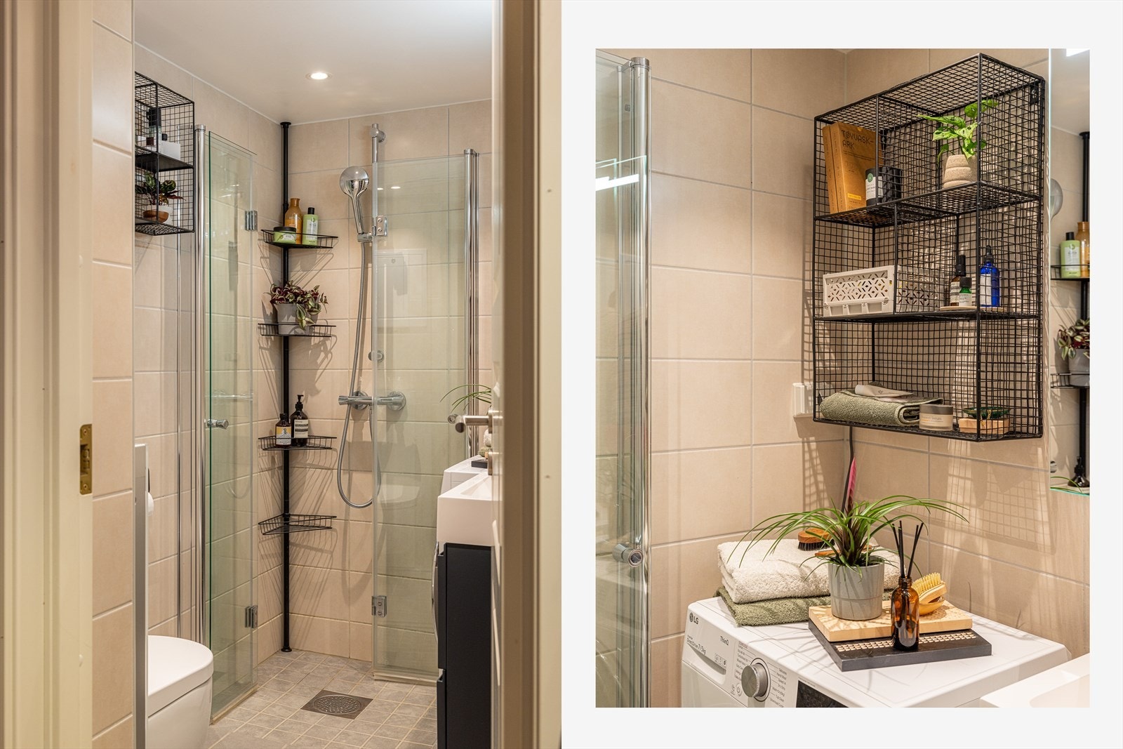 Flott bad fra 2021 med flislagt gulv og vegger, samt dusjhjørne og downlights i tak Galleribilde